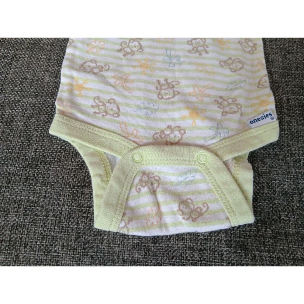 Gerber Shirt 0 To 3 month Boys White Green Short sleeve Snap Bottom Monkey